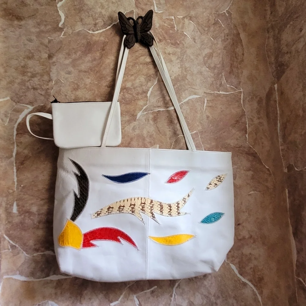Vintage Lopez Camacho White Leather with Snakeskin Accent
